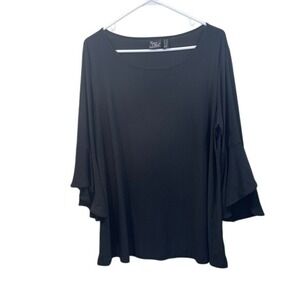 Women Control Black Tunic Top Bell Sleeve Plus Size Blouse‎